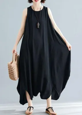 new black sleeveless cotton jumpsuit pants fashion unique women wide leg skirts pants