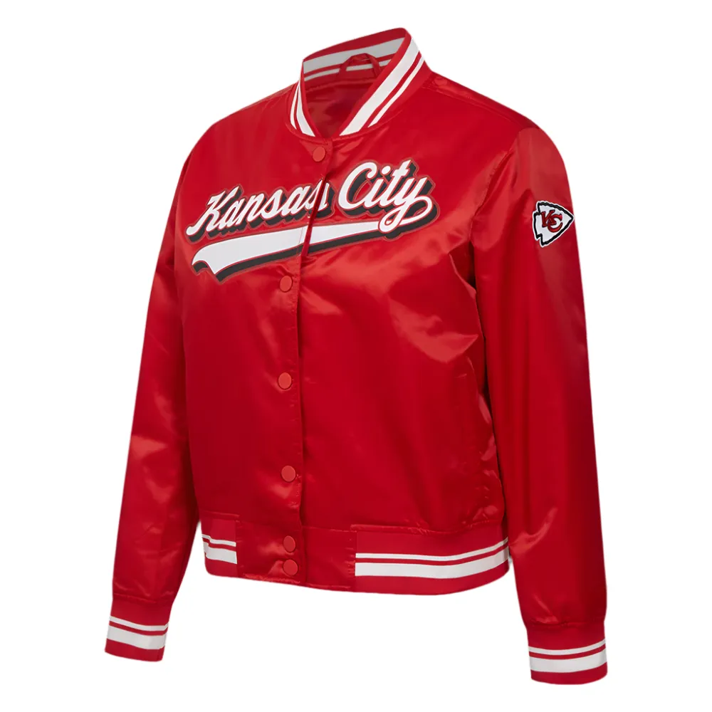 NFL KANSAS CITY CHIEFS SCRIPT TAIL SATIN JACKET | NFL LEATHER JACKET