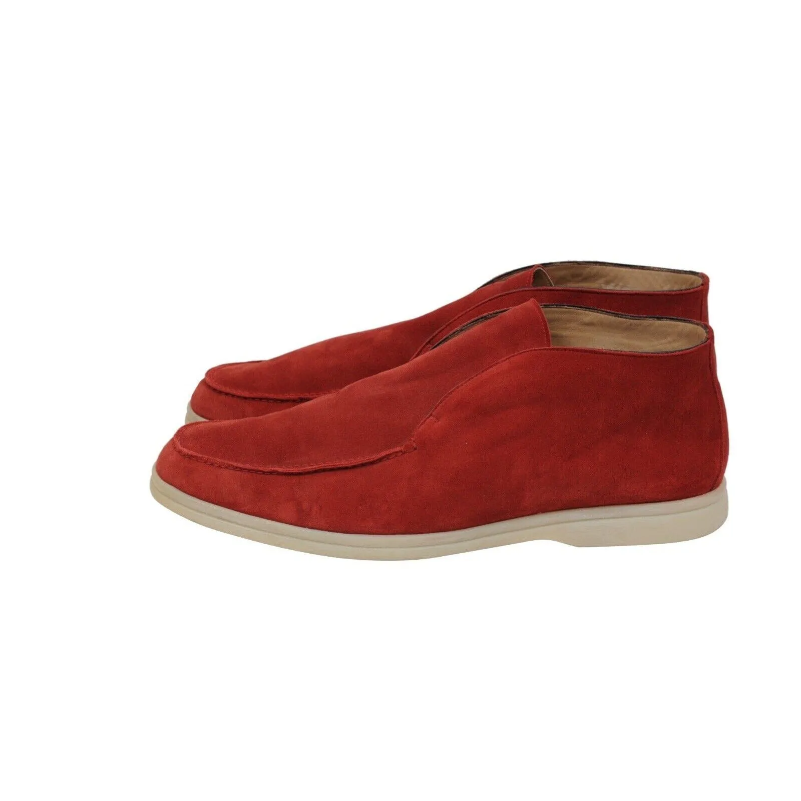 Open Walk Ankle Boots Red Suede Slip On Mid Top Chukkas