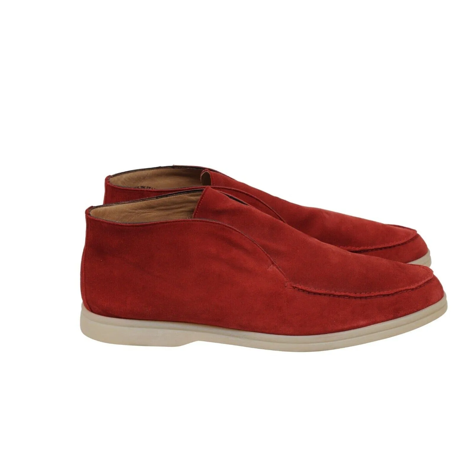 Open Walk Ankle Boots Red Suede Slip On Mid Top Chukkas