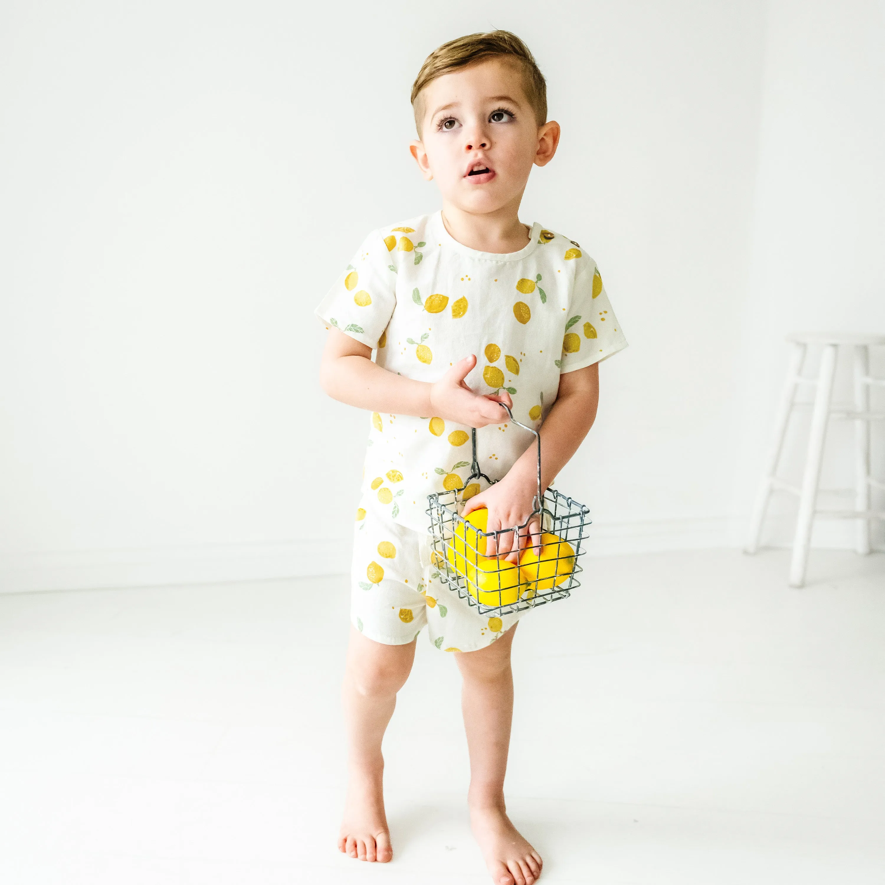 Organic Boys Top and Shorts 2 Piece Set - Citron