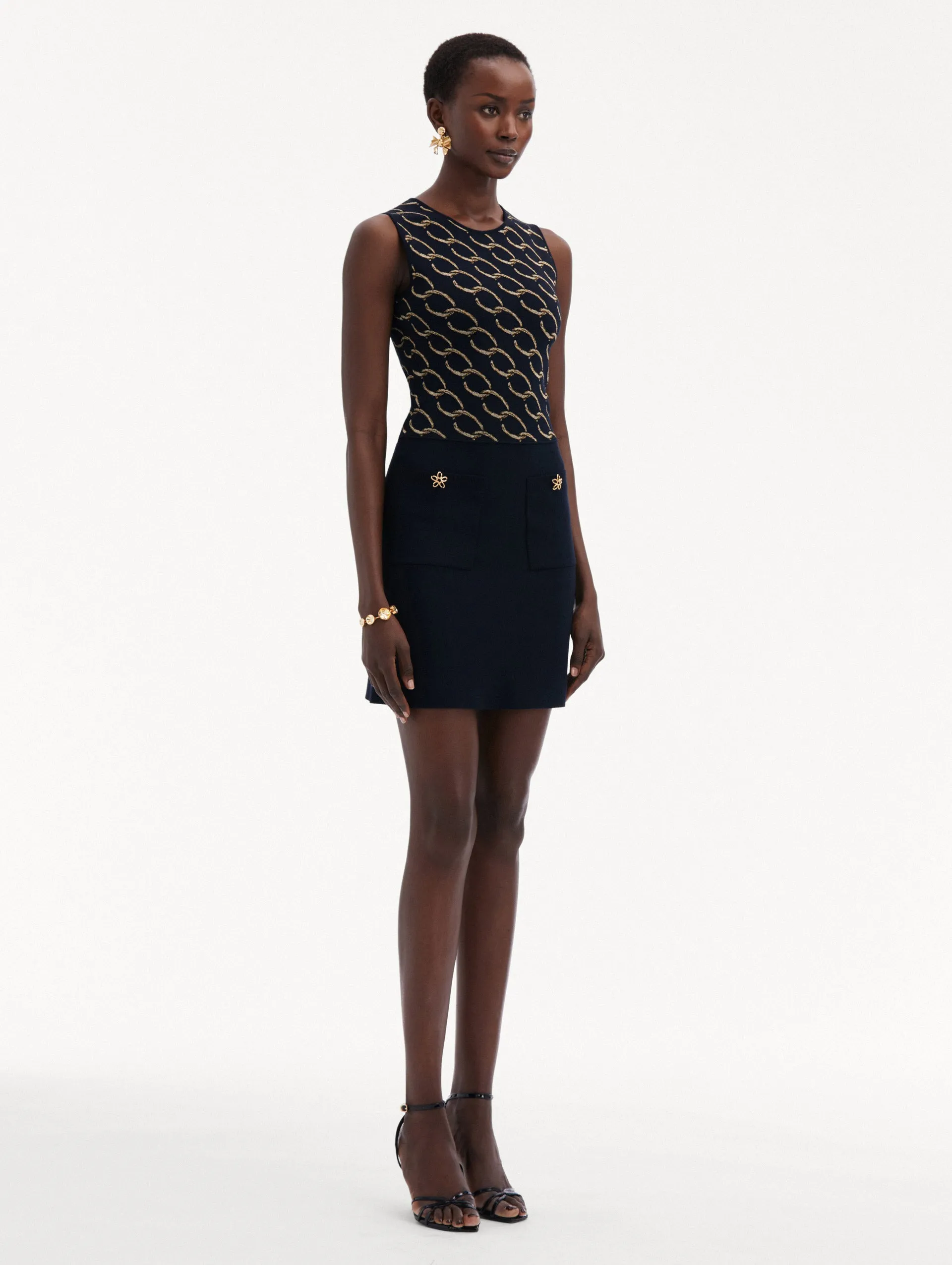 Oscar Chain-Link Knit Dress