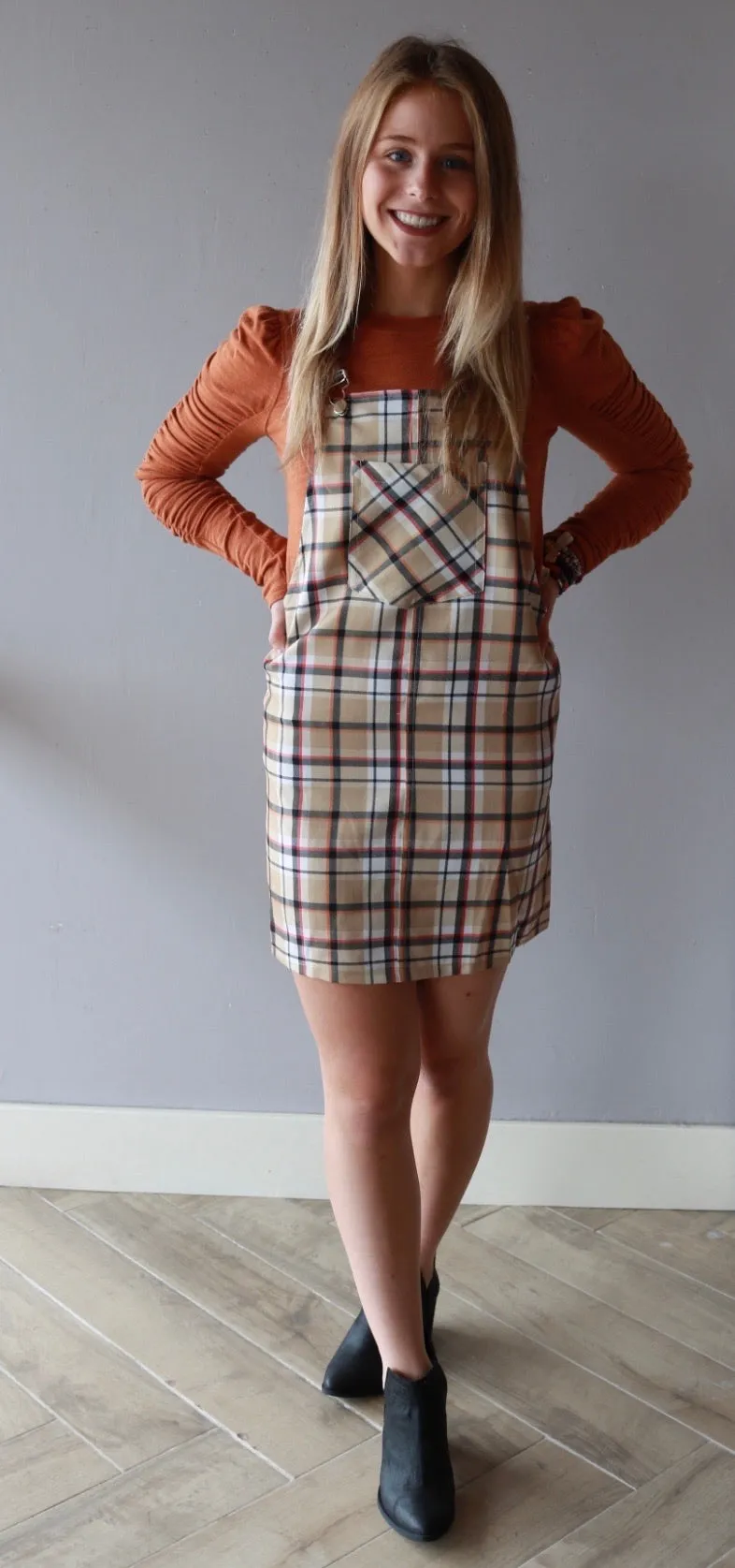 Oscar-ST GOSSIP Plaid Overall Skirt Jumper