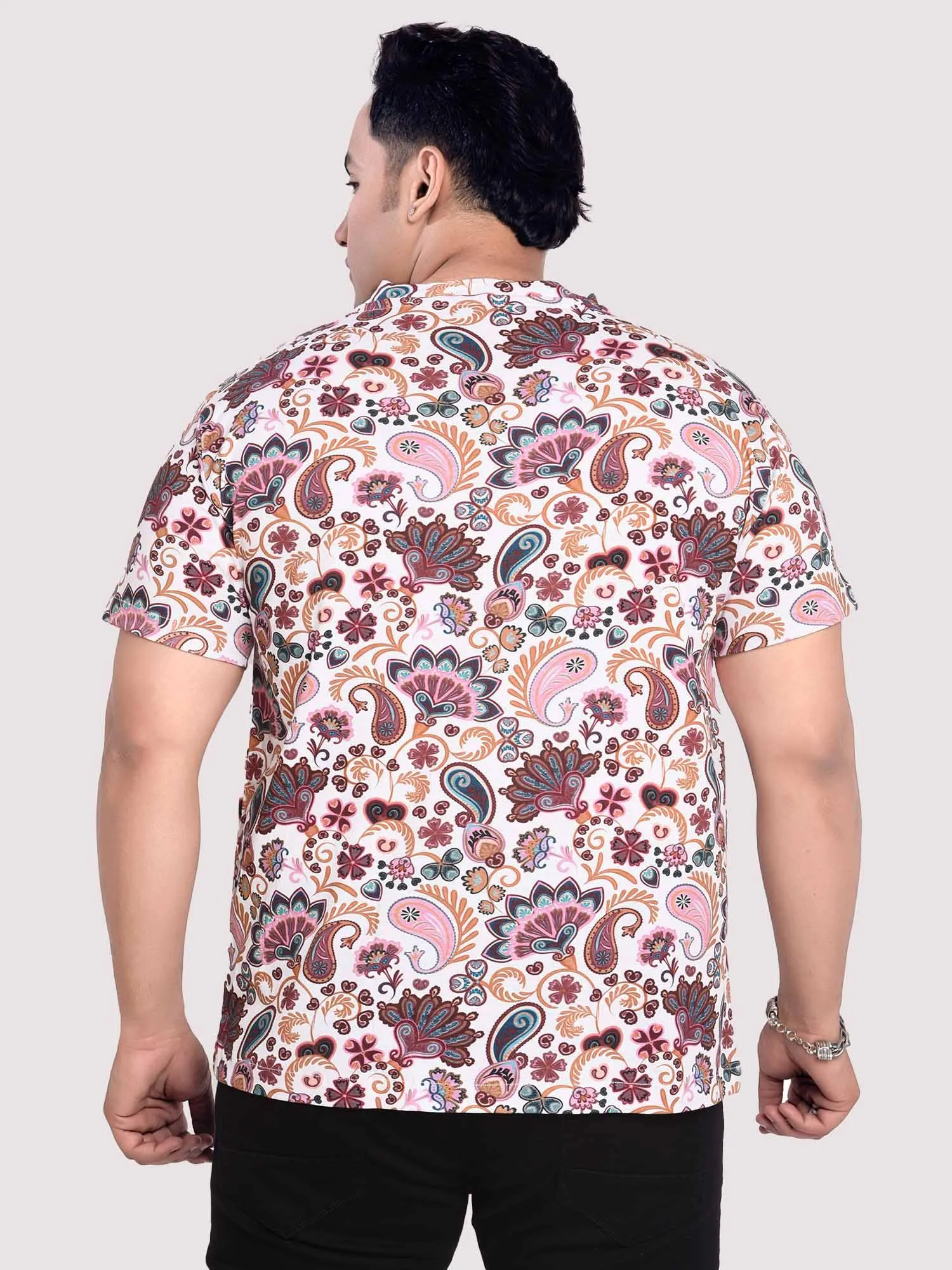 Paisely  Digital Printed Round Neck T-Shirt Men's Plus Size