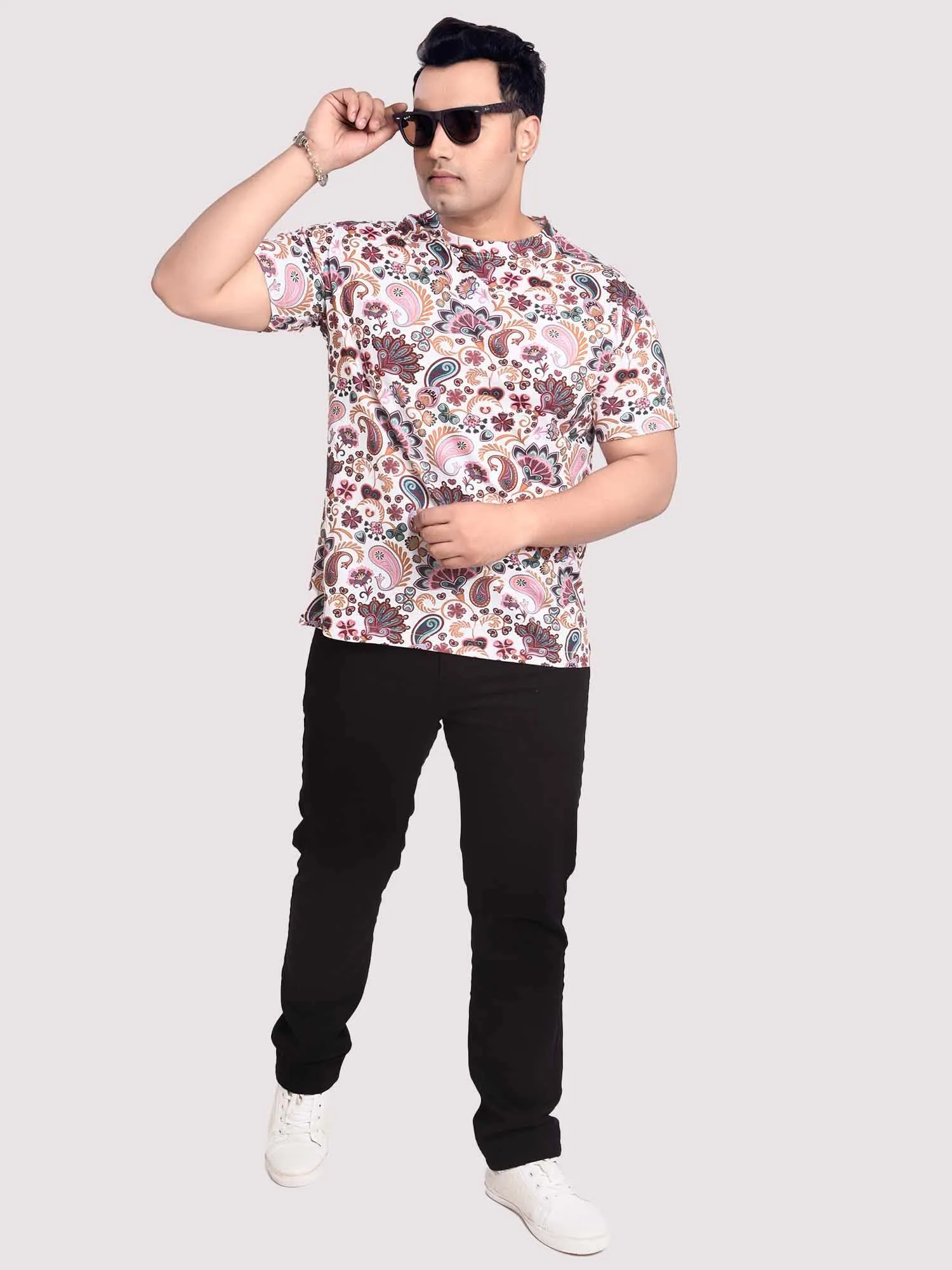 Paisely  Digital Printed Round Neck T-Shirt Men's Plus Size