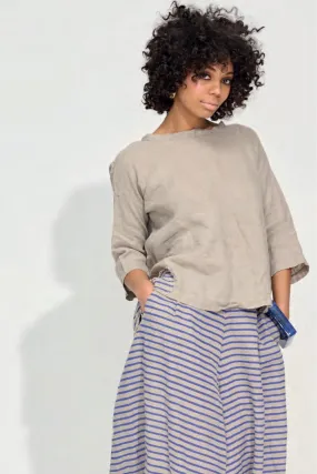 Patch Top in Flax / Blue Mini Stripe