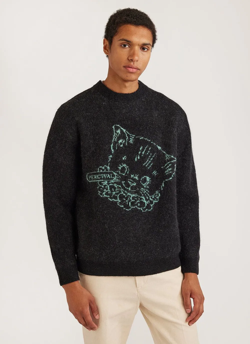 Perci Cat Crew Neck Jumper | Mohair | Black