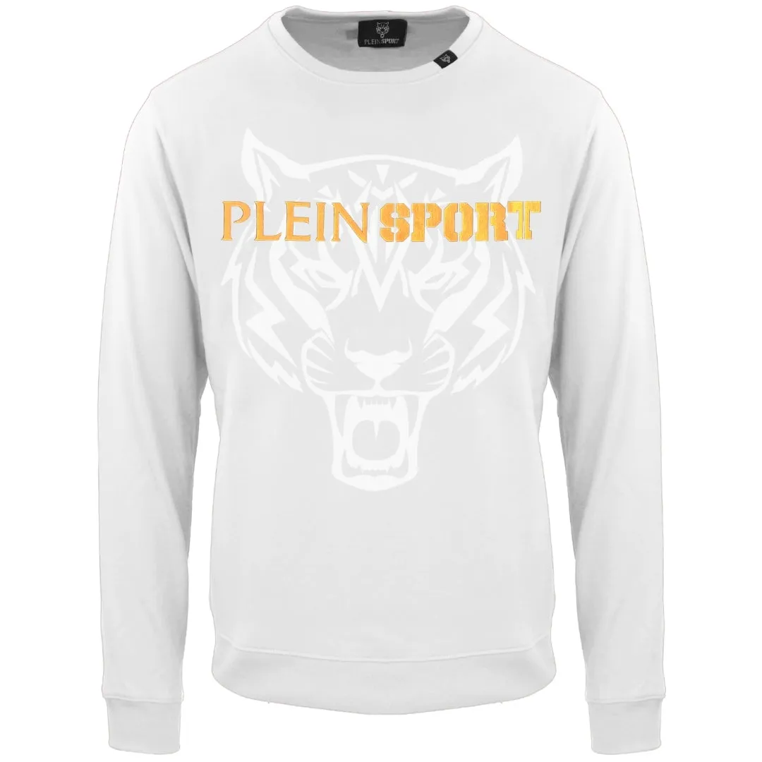 Plein Sport Large Branded Logo Tiger White Jumper