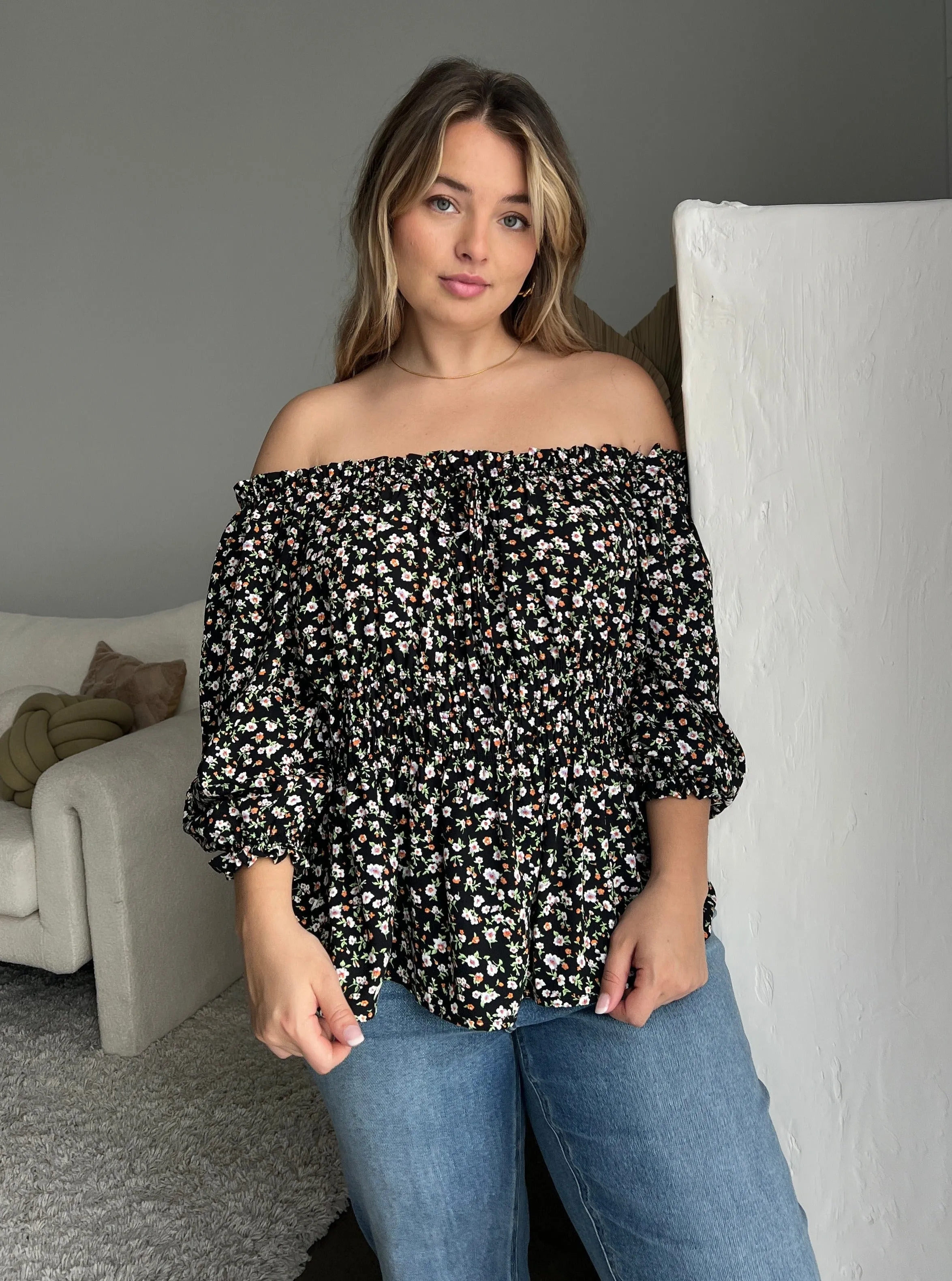 Plus Size Elasticized Floral Blouse