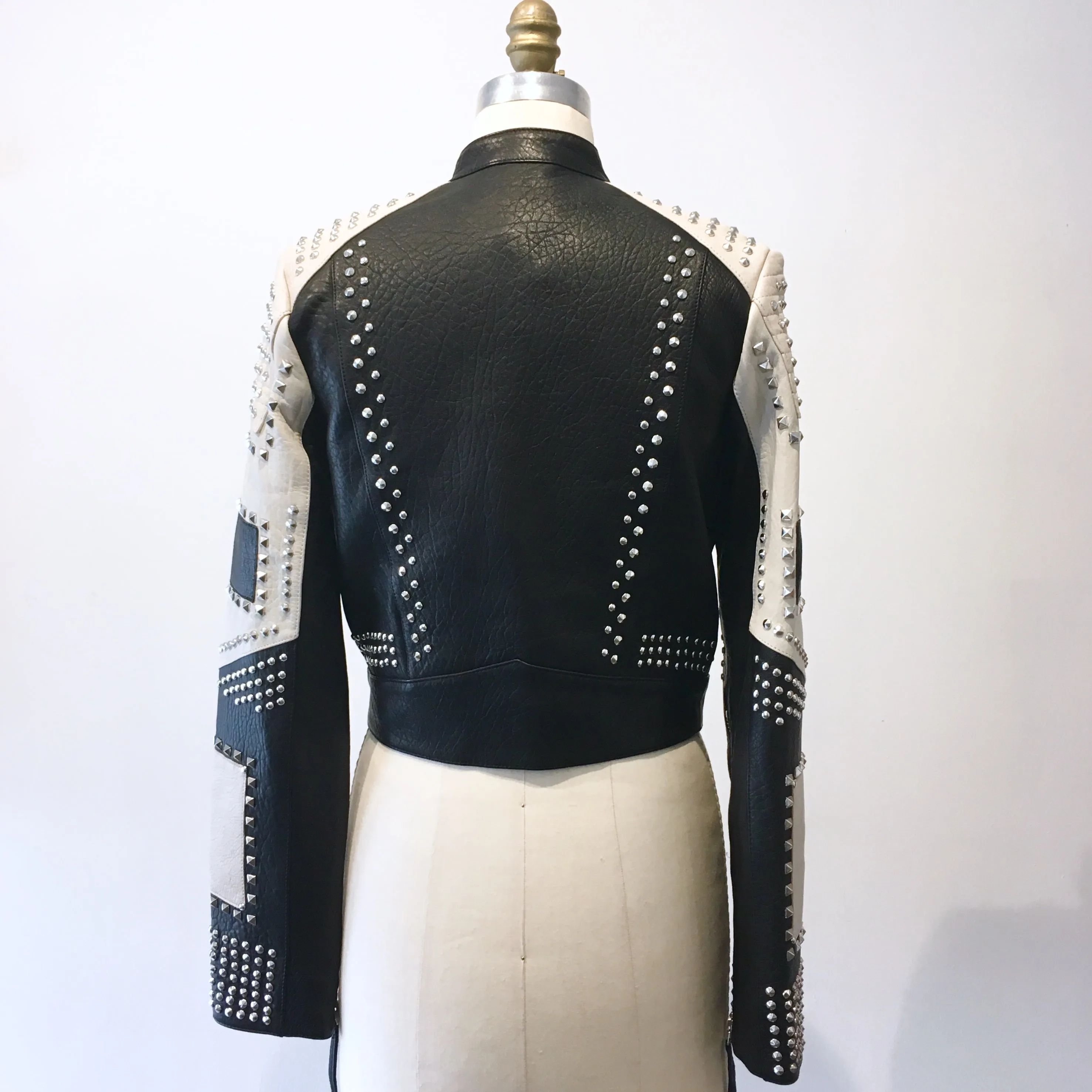 PREMIUM QUALITY H&M Women's black & cream studded leather jacket, 6