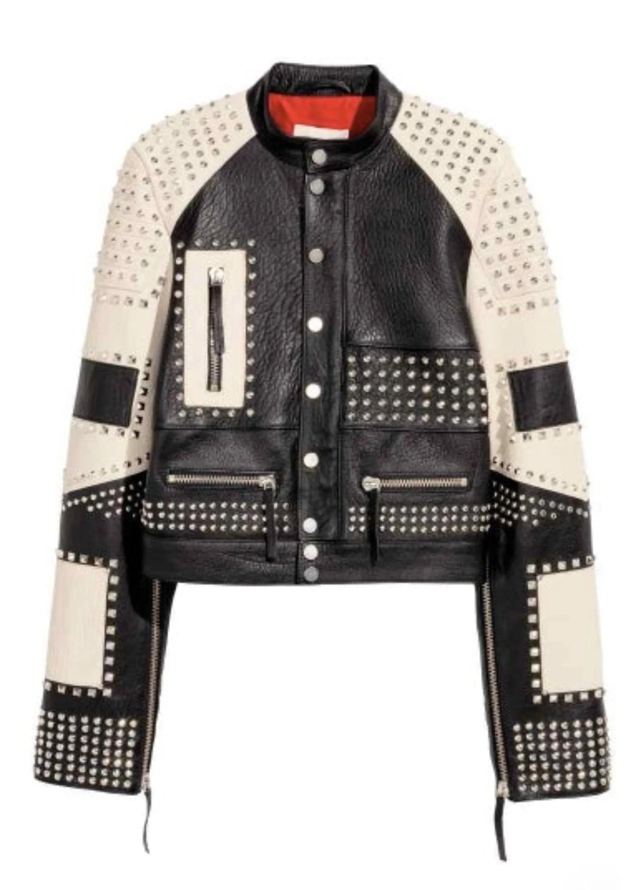 PREMIUM QUALITY H&M Women's black & cream studded leather jacket, 6