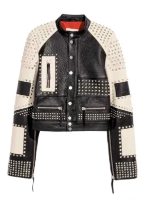 PREMIUM QUALITY H&M Women's black & cream studded leather jacket, 6