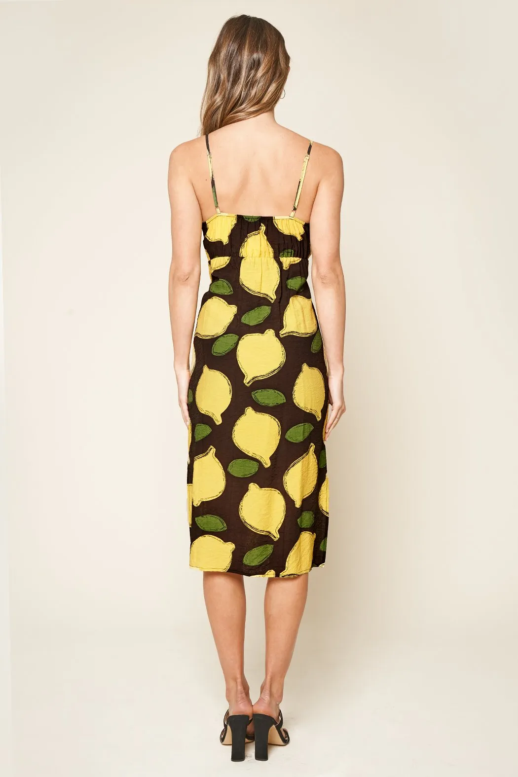 Pucker Up Lemon Print Midi Slip Dress