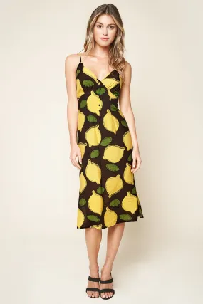 Pucker Up Lemon Print Midi Slip Dress