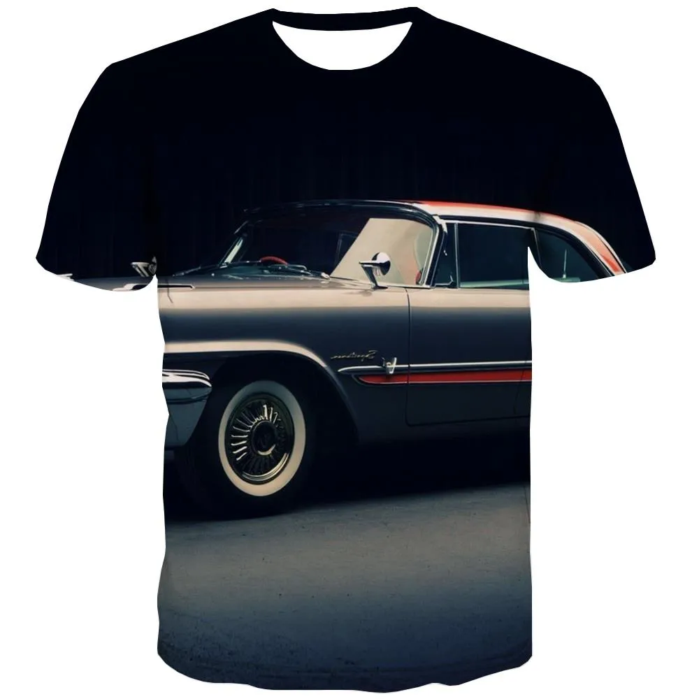 Racing Car T-shirt Men Metal T shirts Funny City T-shirts 3d Gray Shirt Print Retro T-shirts Graphic