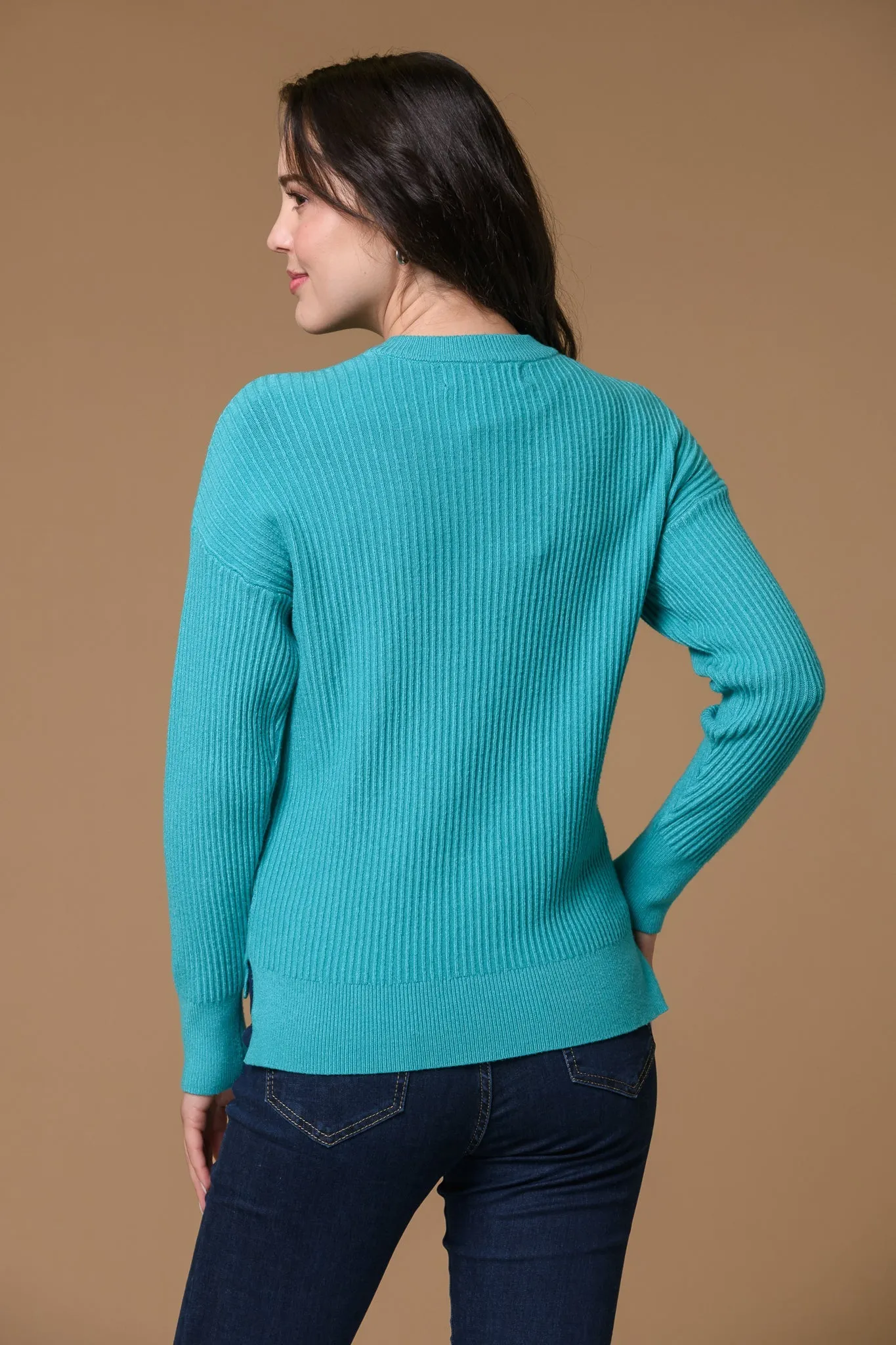 Ribbed Diamond Sweater-Teal