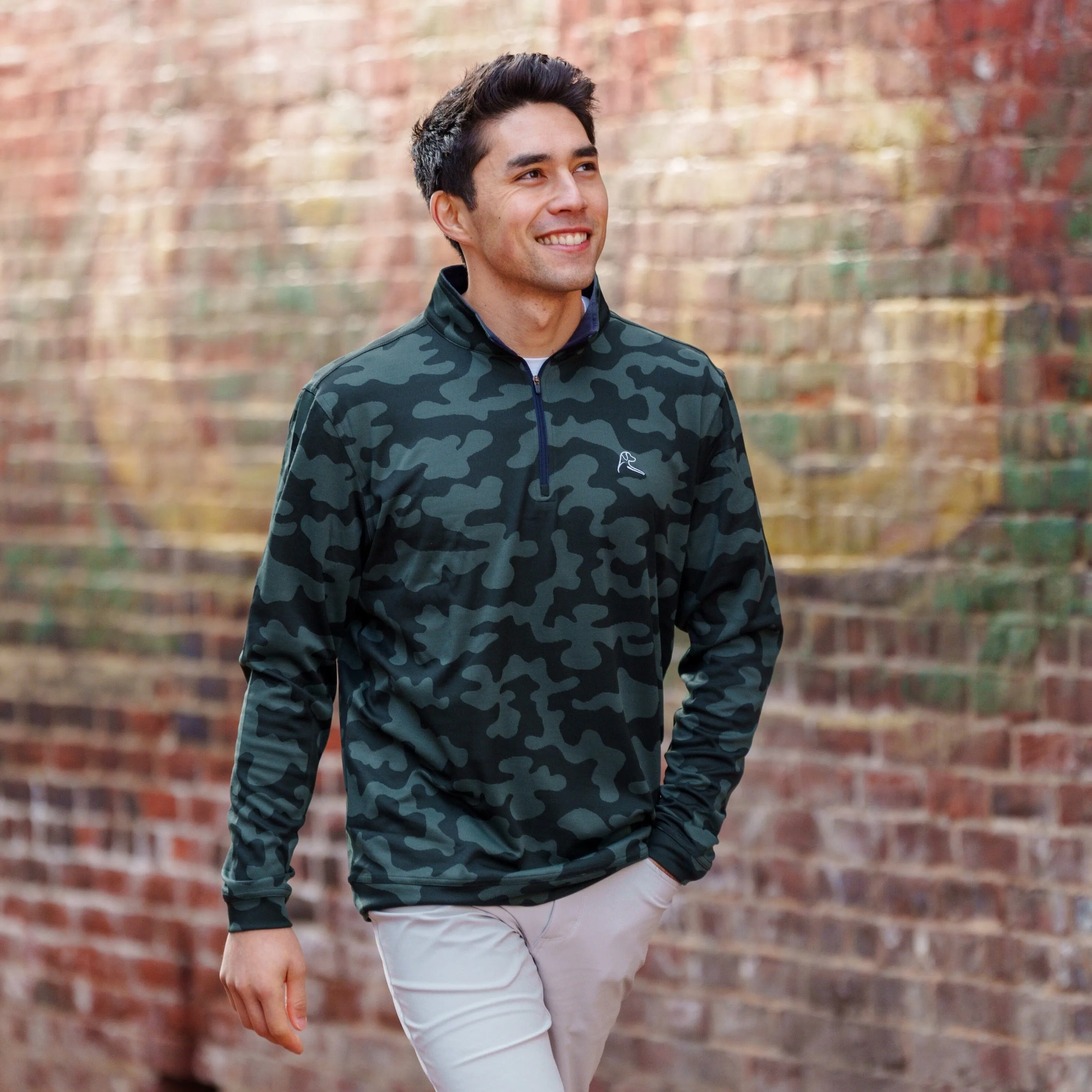 Ruck Camo Jacquard Performance Q-Zip | The Ruck Camo - Ponderosa Green