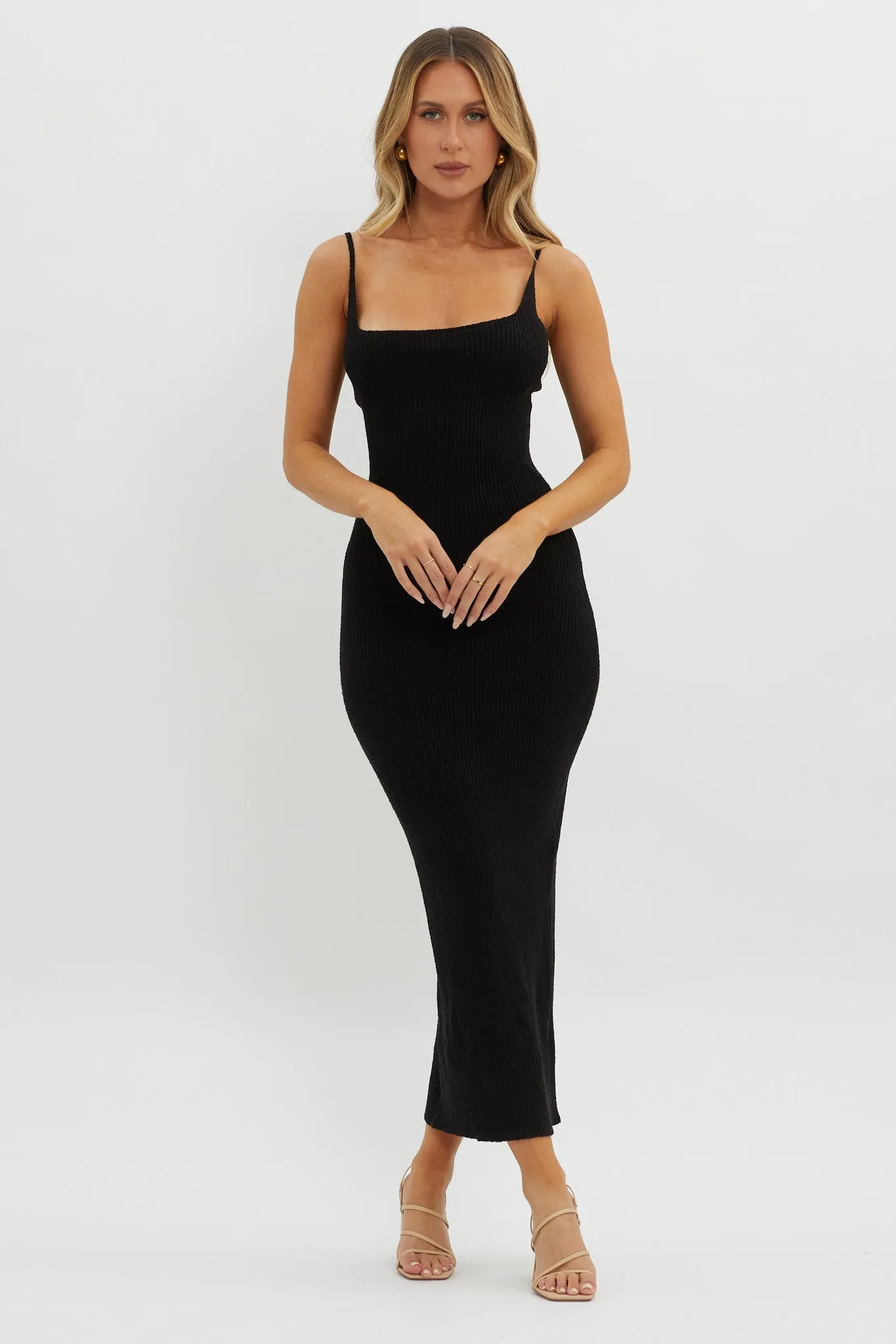 Sai Ribbed Knit Midi Dress Black