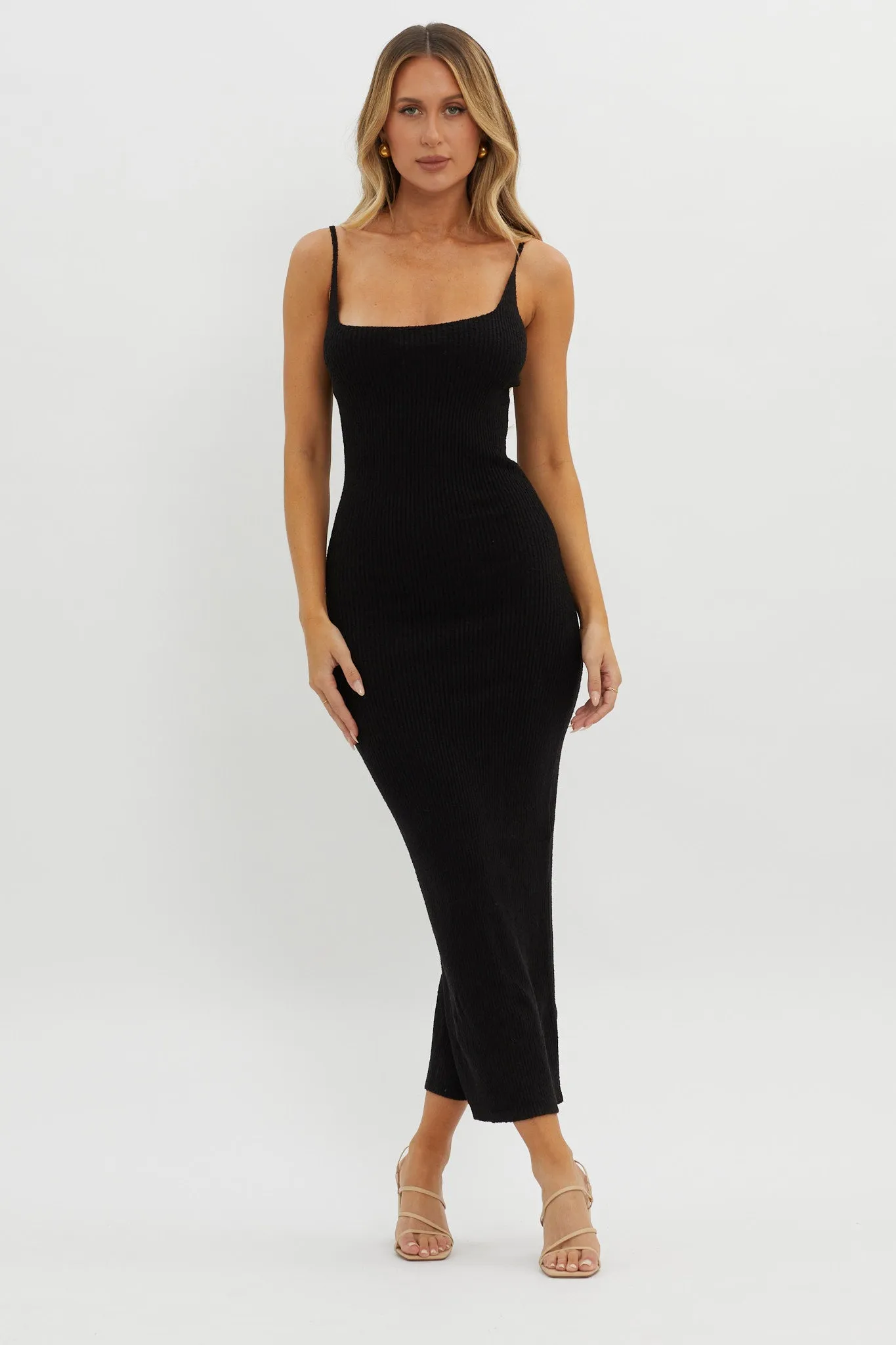 Sai Ribbed Knit Midi Dress Black