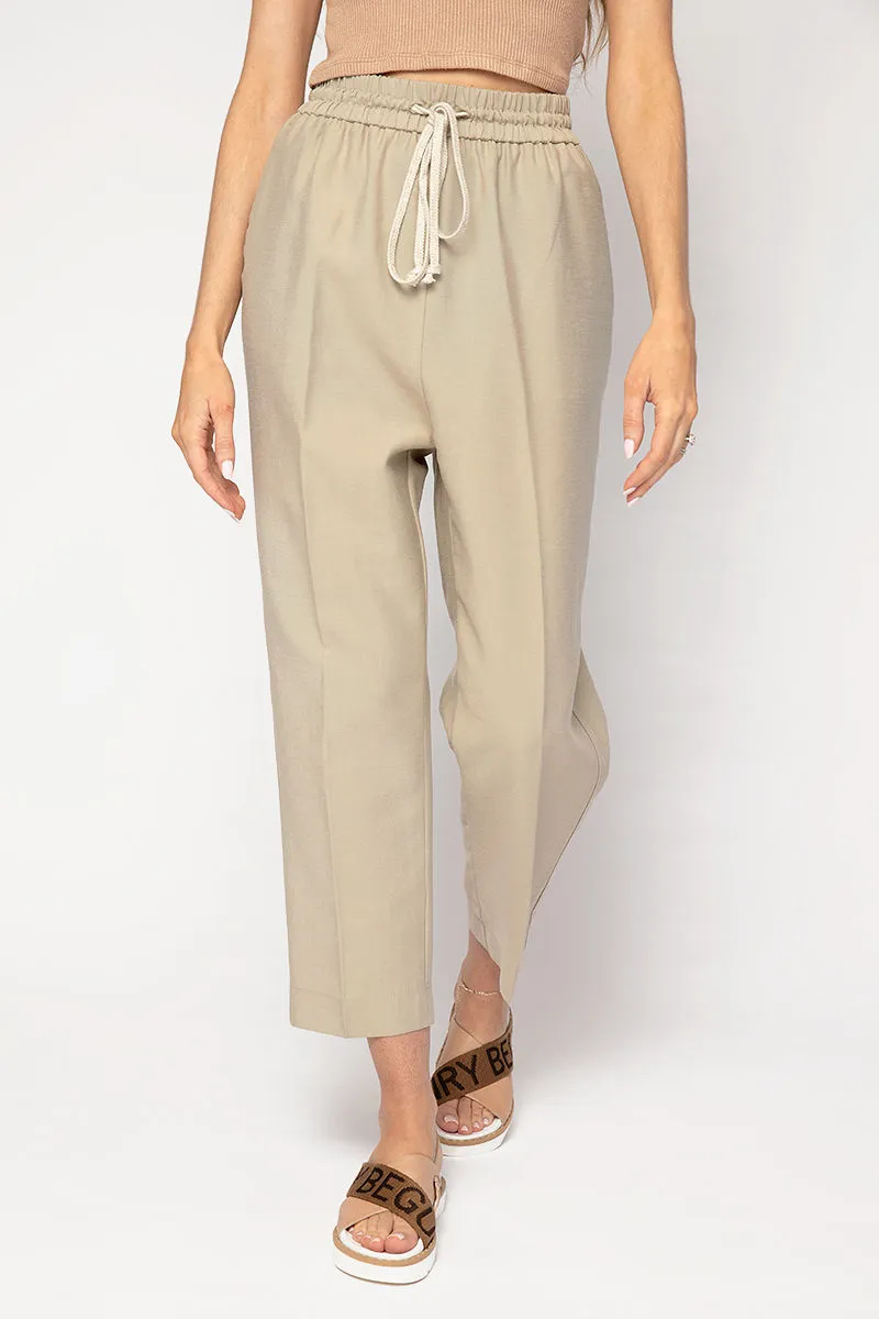 Sand-Washed Drawstring Pants in Khaki