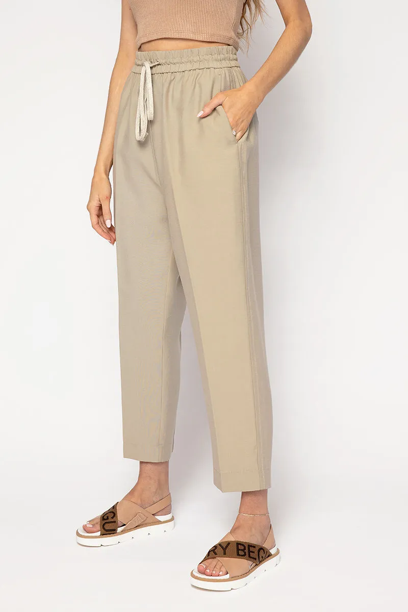 Sand-Washed Drawstring Pants in Khaki