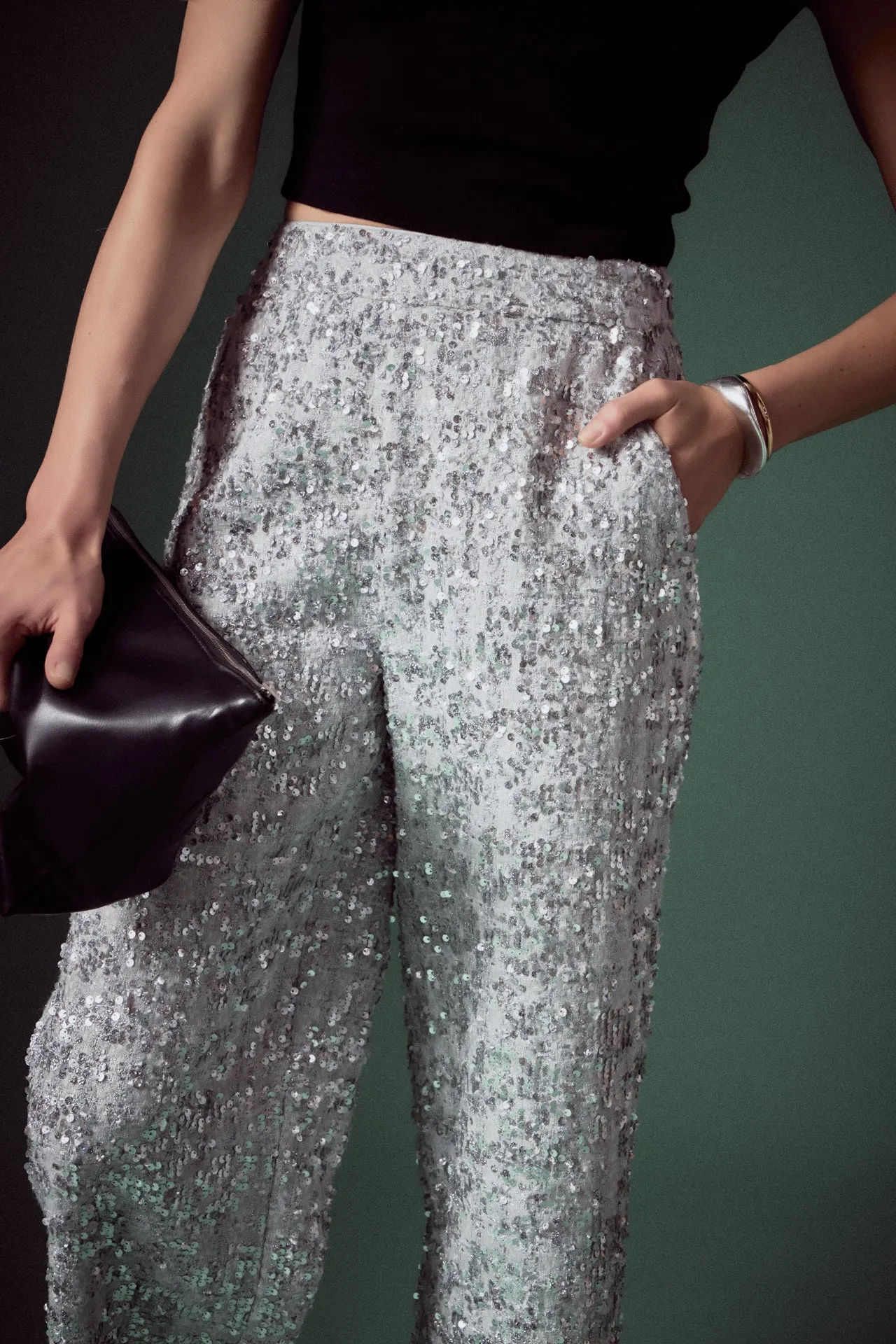 Sequin Tweed Culotte Pants