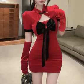 Sexy Hollow Bow Red Dress