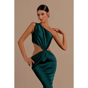 Sexy One Shoulder Ruched Satin Mermaid Long Formal Evening Dress