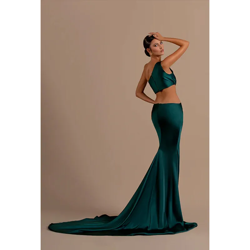 Sexy One Shoulder Ruched Satin Mermaid Long Formal Evening Dress