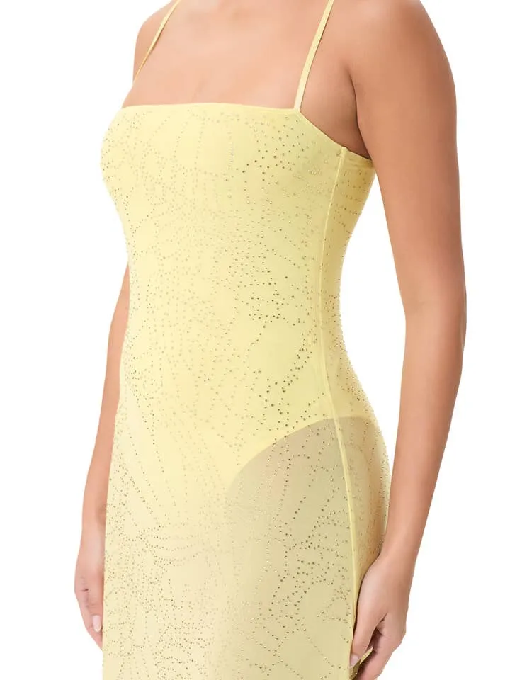 Shea Rhinestone Sheer Maxi Dress w/ Bodysuit - Buttercup