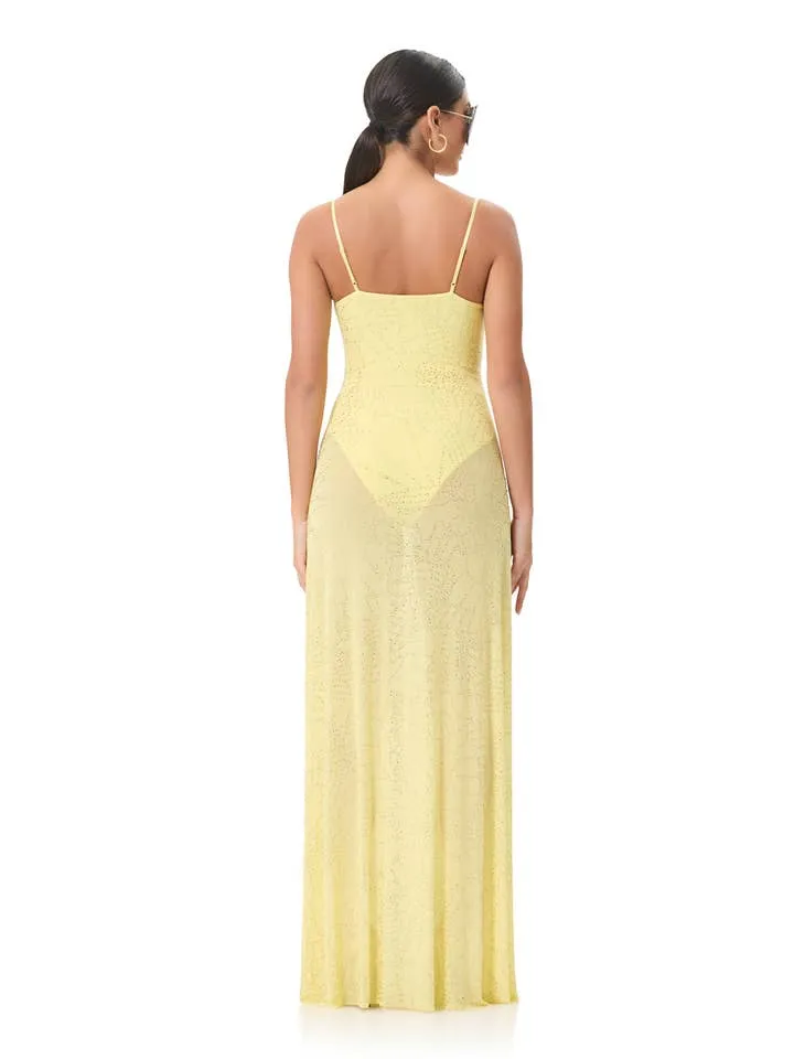 Shea Rhinestone Sheer Maxi Dress w/ Bodysuit - Buttercup