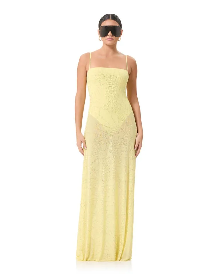 Shea Rhinestone Sheer Maxi Dress w/ Bodysuit - Buttercup