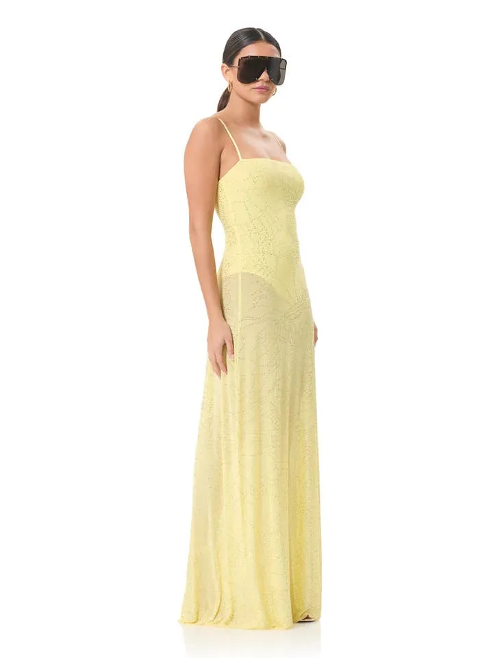 Shea Rhinestone Sheer Maxi Dress w/ Bodysuit - Buttercup