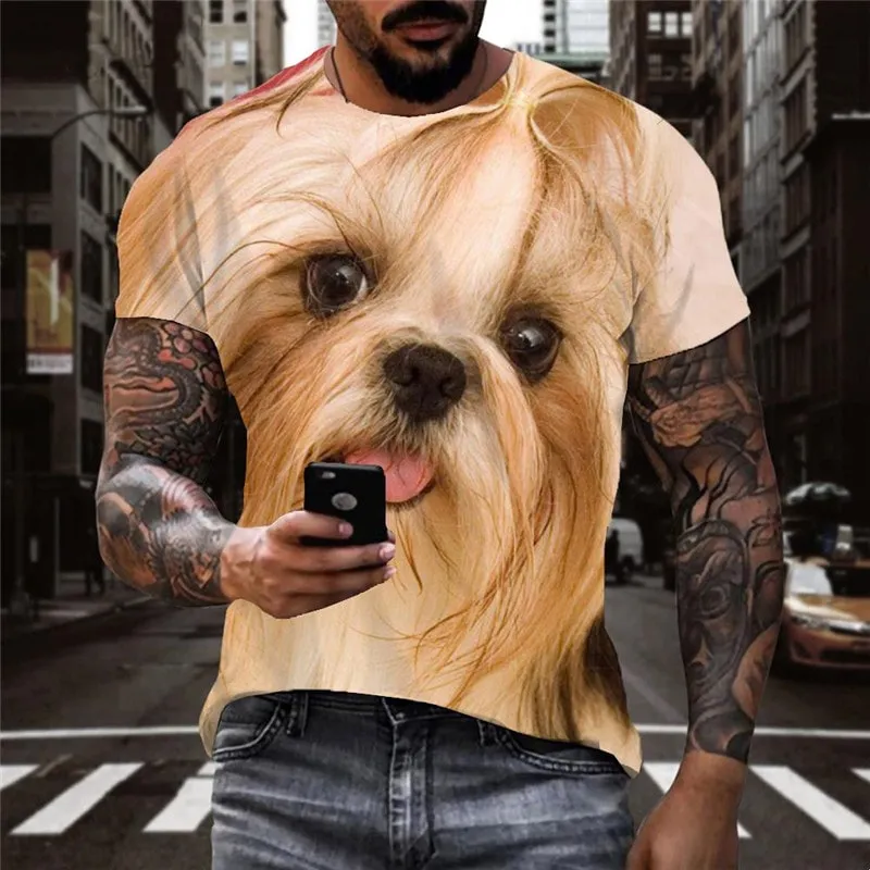 shirts dog t shirt 3D Puppy Cute animal art costume Casual men's big Smart dogs