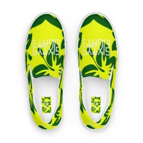 Sixty Eight 93 Logo White Hibiscus Forest Green & Yellow Women's Slip On Shoes