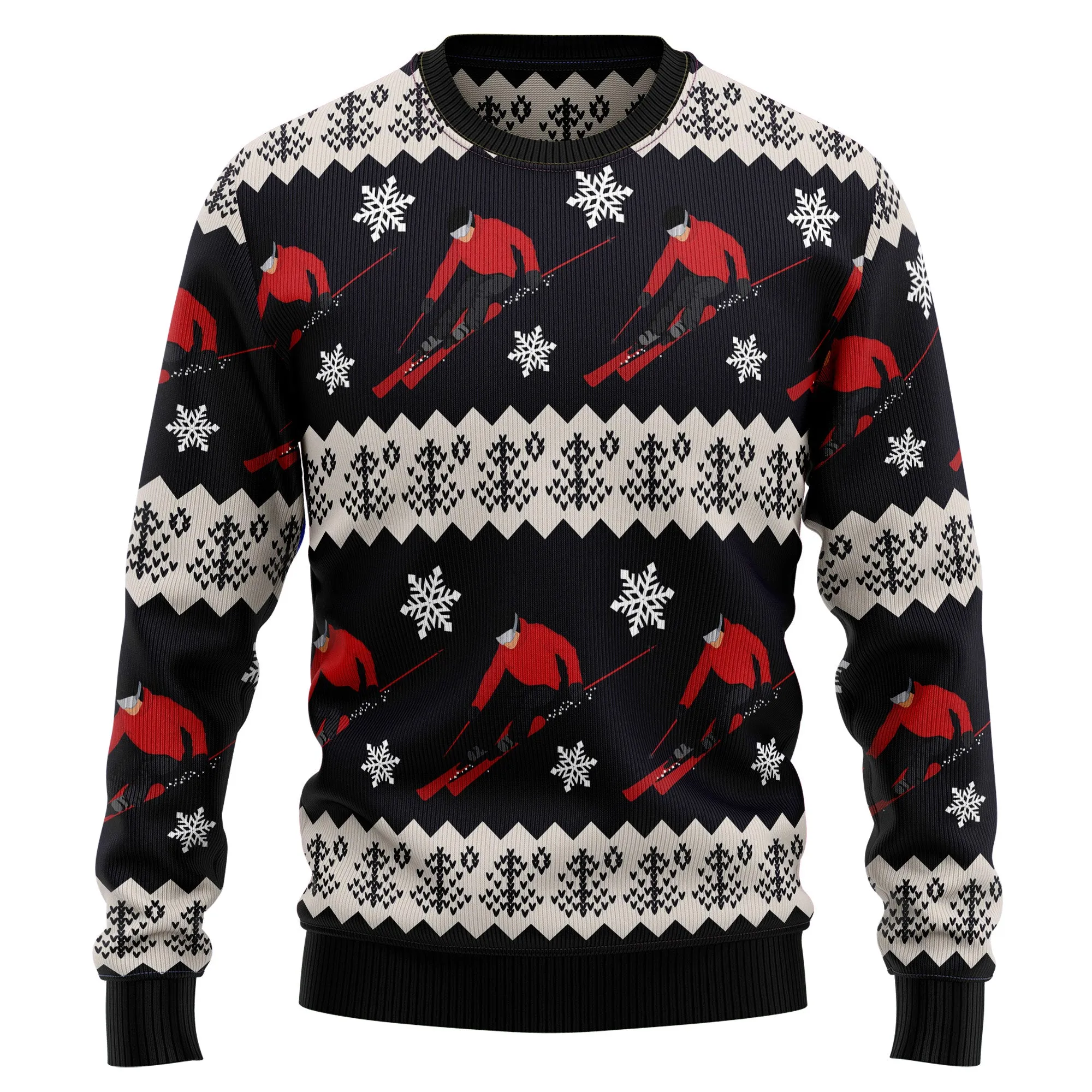 Skiing Ugly Christmas Sweater For Men, 3D All Over Printed Skiing Sweater