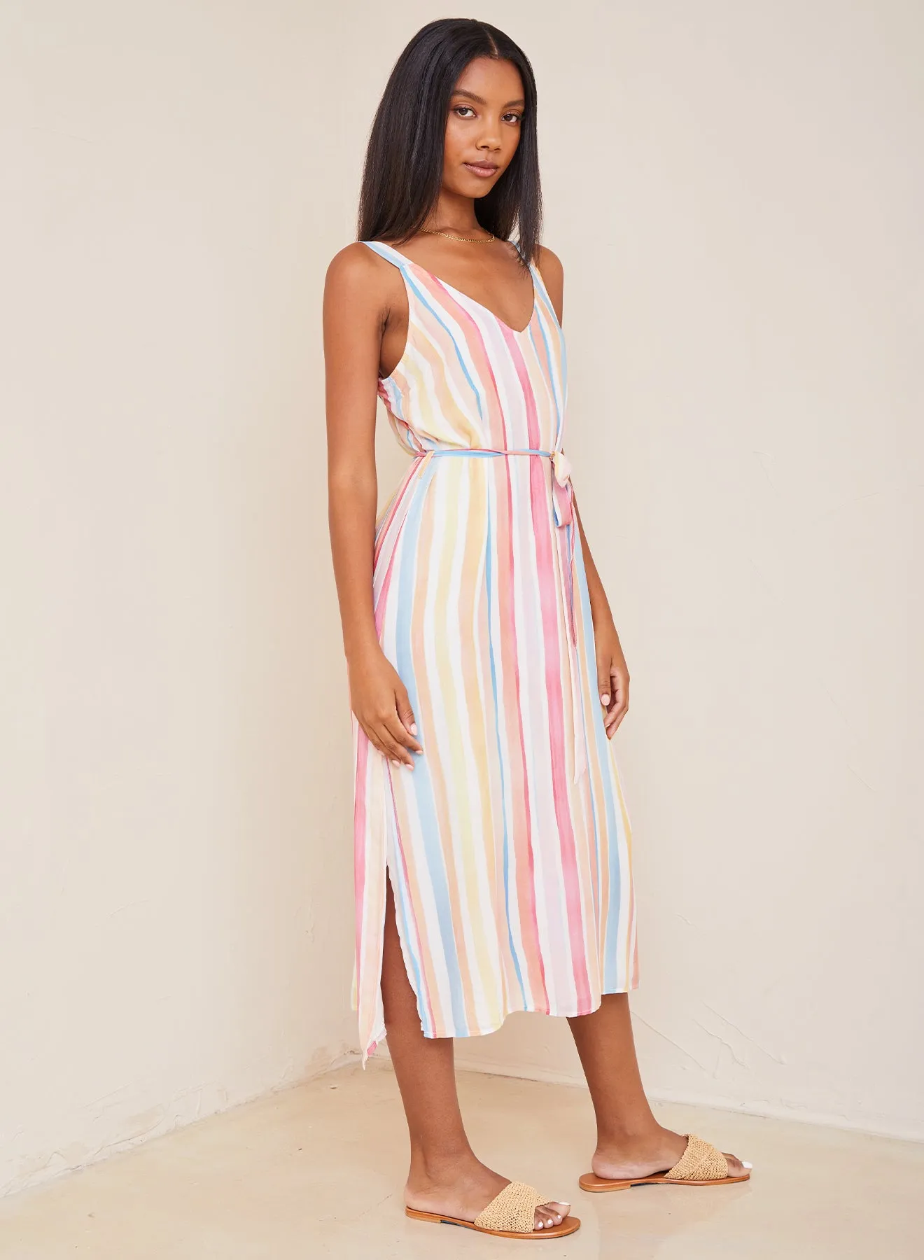 Sleeveless Belted Slip Dress