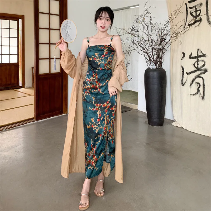 Slip Dress Flower Dresees Chinese Style Retro Printing H779