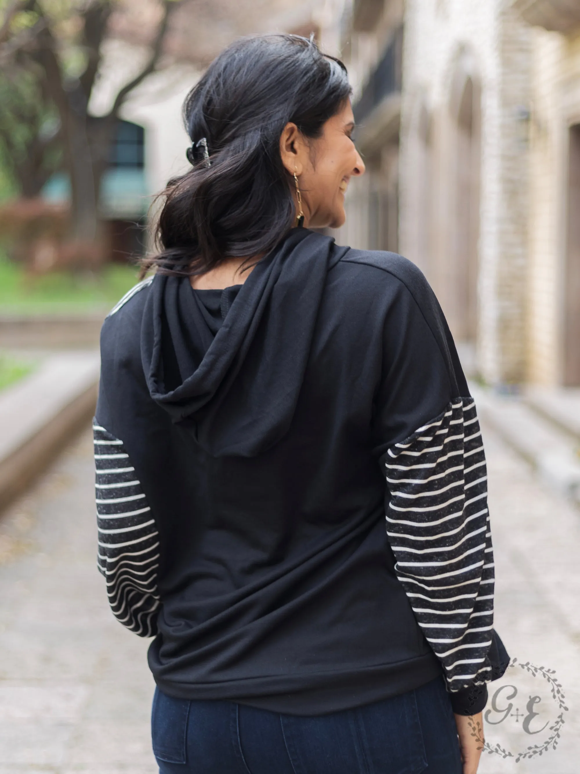 Split Between the Line Pullover Hoodie with Pocket, Stripe