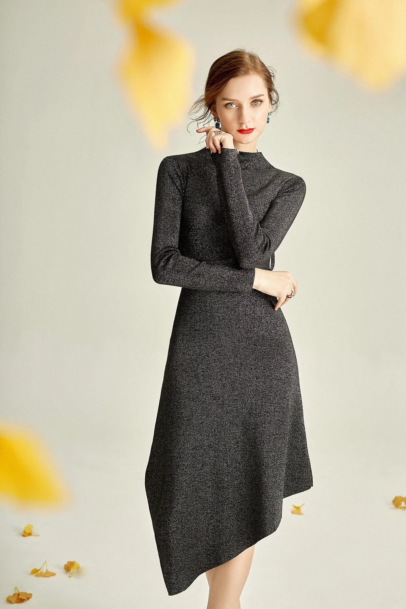 Spring and autumn starry silk soft knitted fish slant dress - Neo