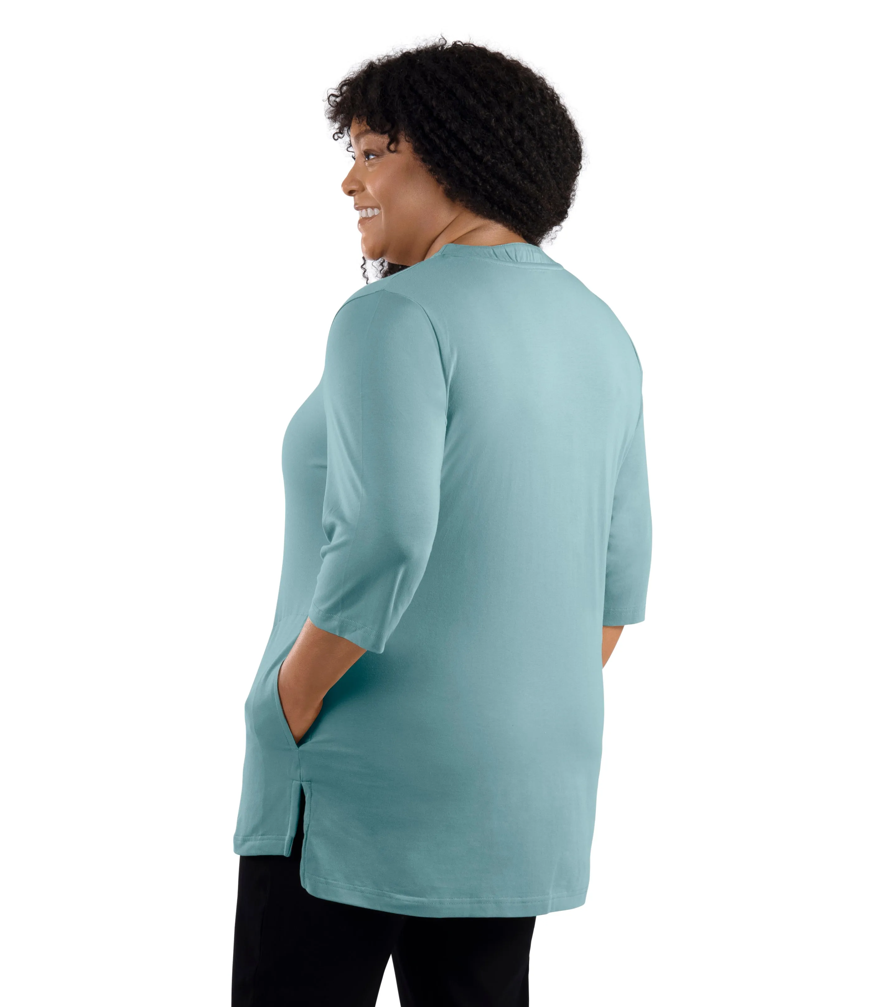 Stretch Naturals Lite 3/4 Sleeve Button Henley with Pockets Classic Colors