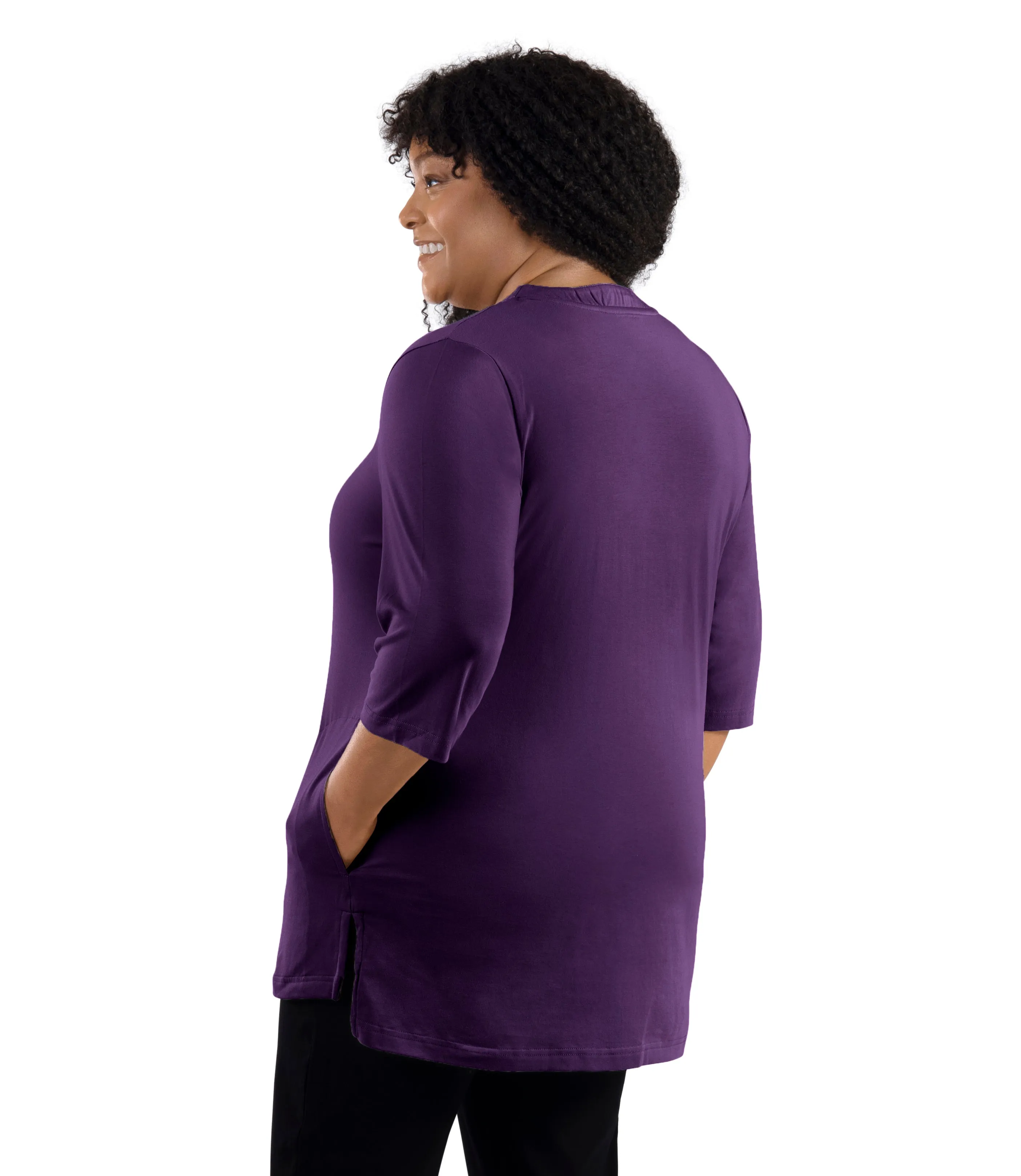 Stretch Naturals Lite 3/4 Sleeve Button Henley with Pockets Classic Colors