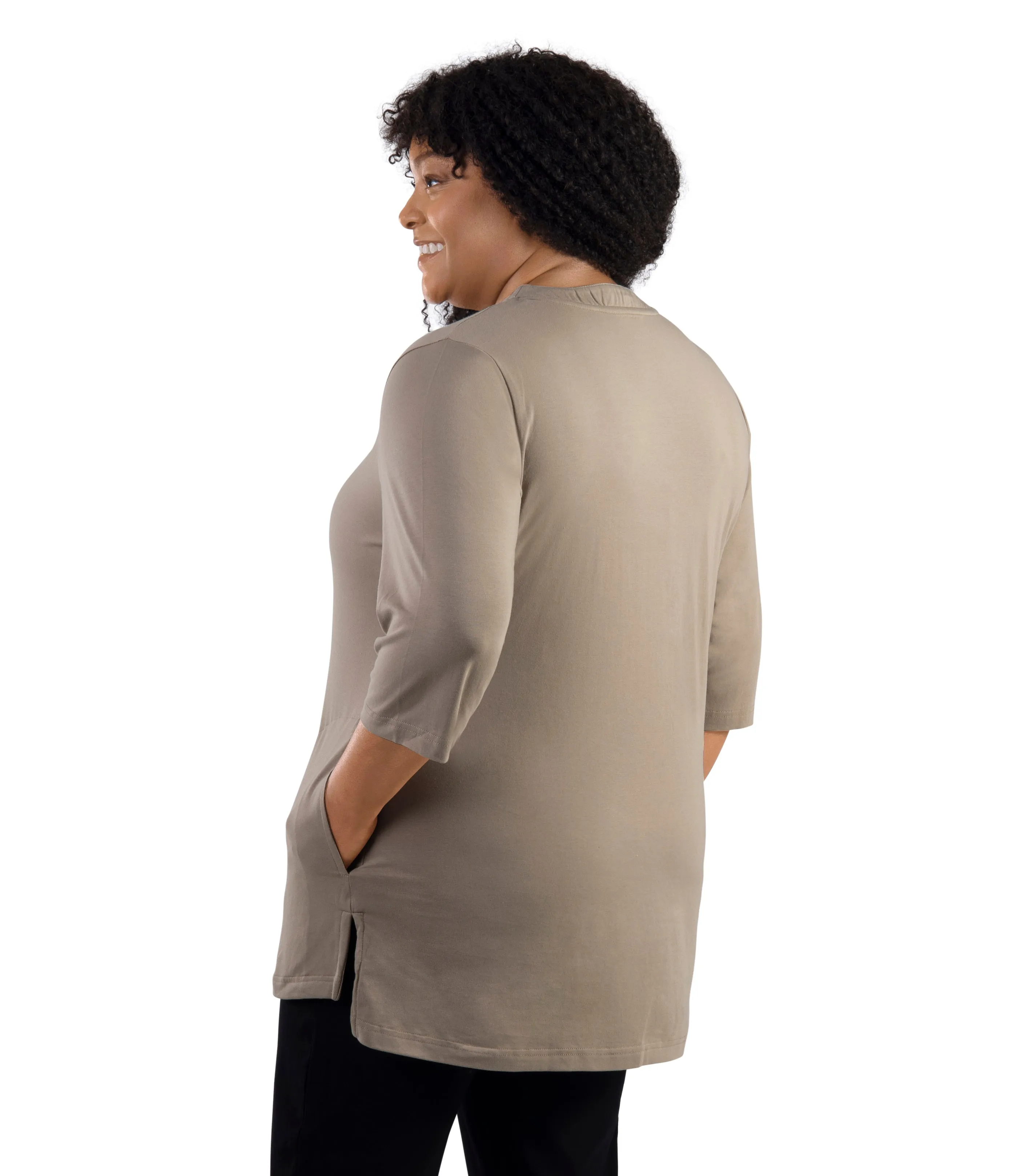 Stretch Naturals Lite 3/4 Sleeve Button Henley with Pockets Classic Colors