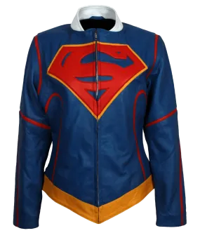 Super Girl Melissa Benoist Blue Leather Jacket | Women's Supergirl Web Series Jacket