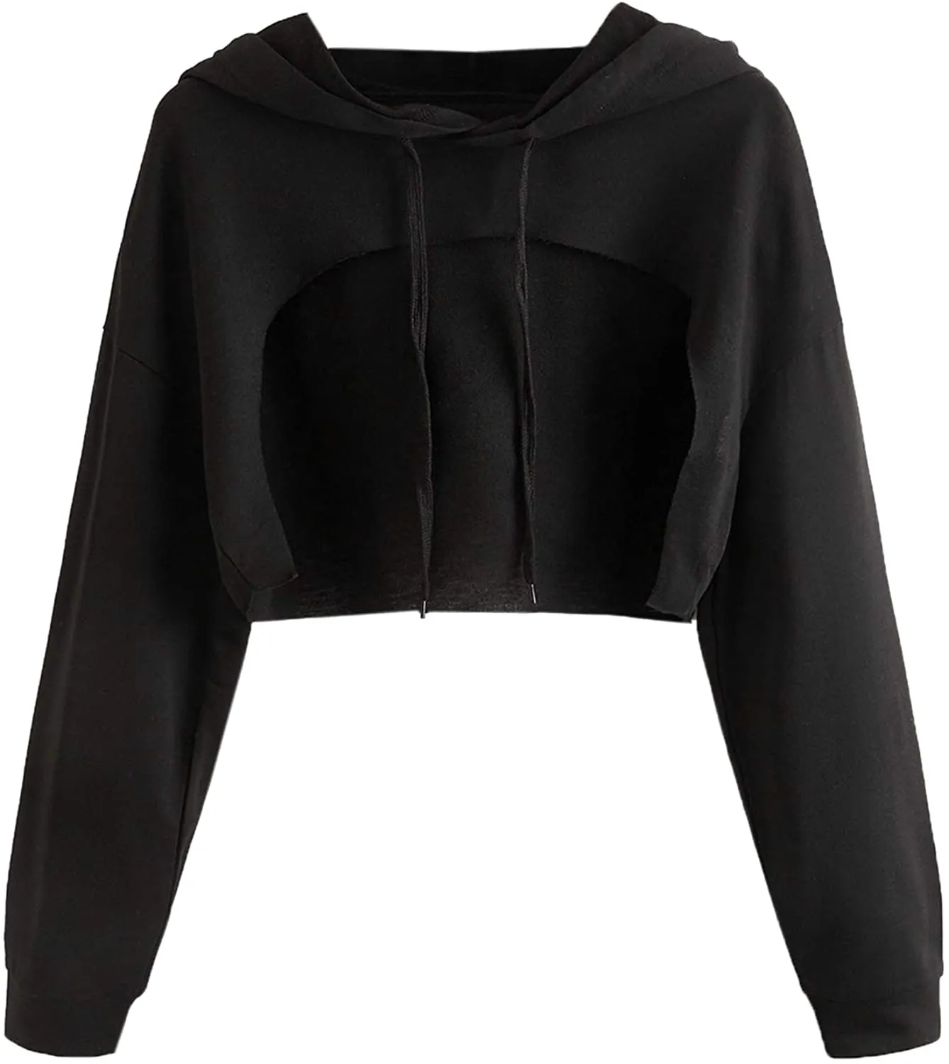 SweatyRocks Women's Solid Black Long Sleeve Pullover Crop Top Hoodie