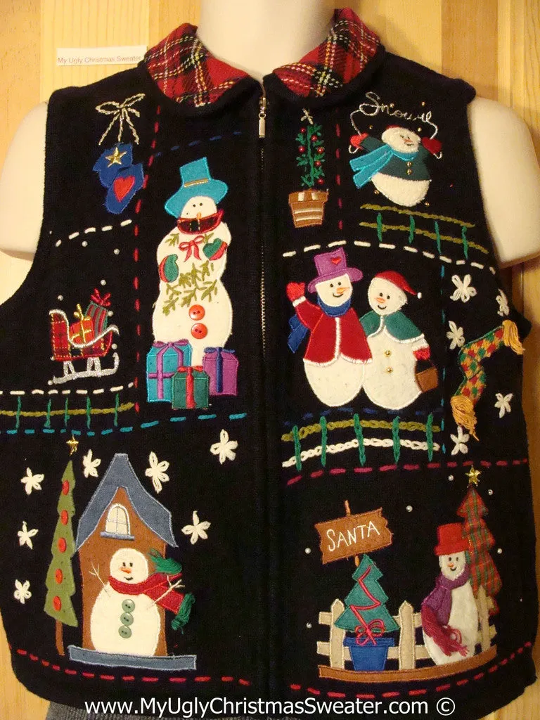 Tacky Christmas Sweater Vest with Plaid Collar (f1310)