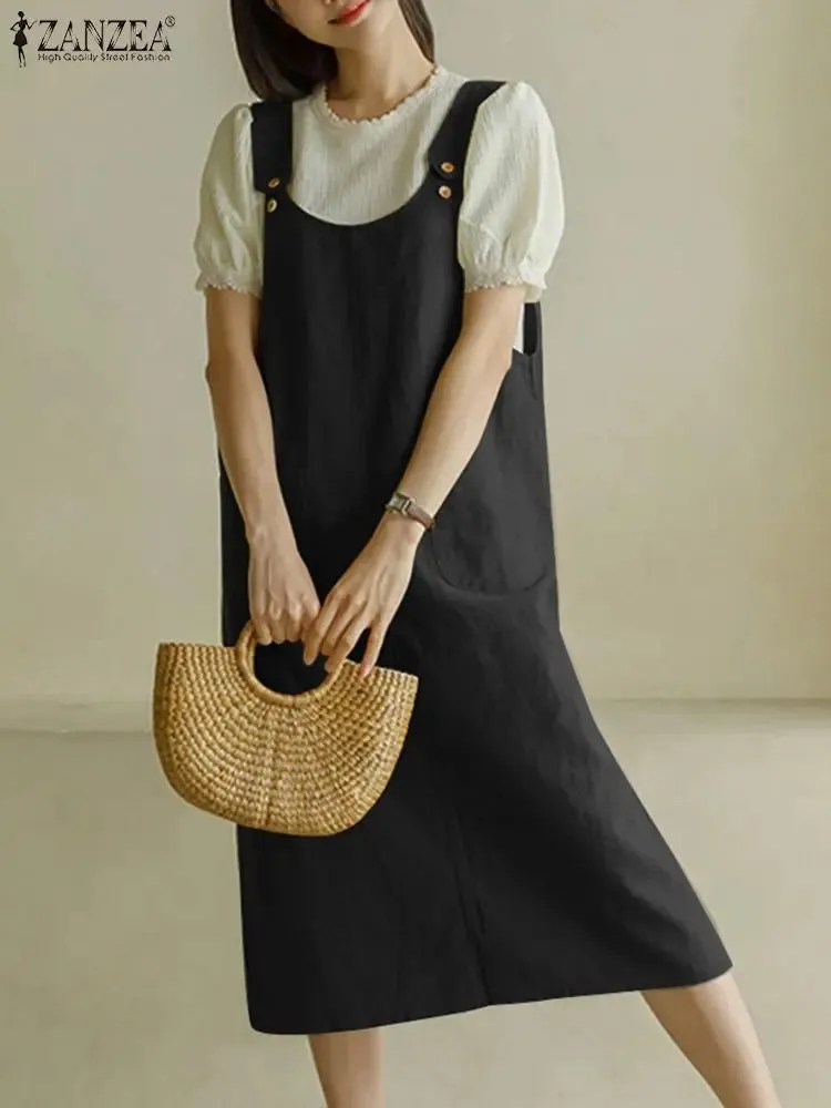 Tank Long Sleeveless Pockets Robe Suspender Dress