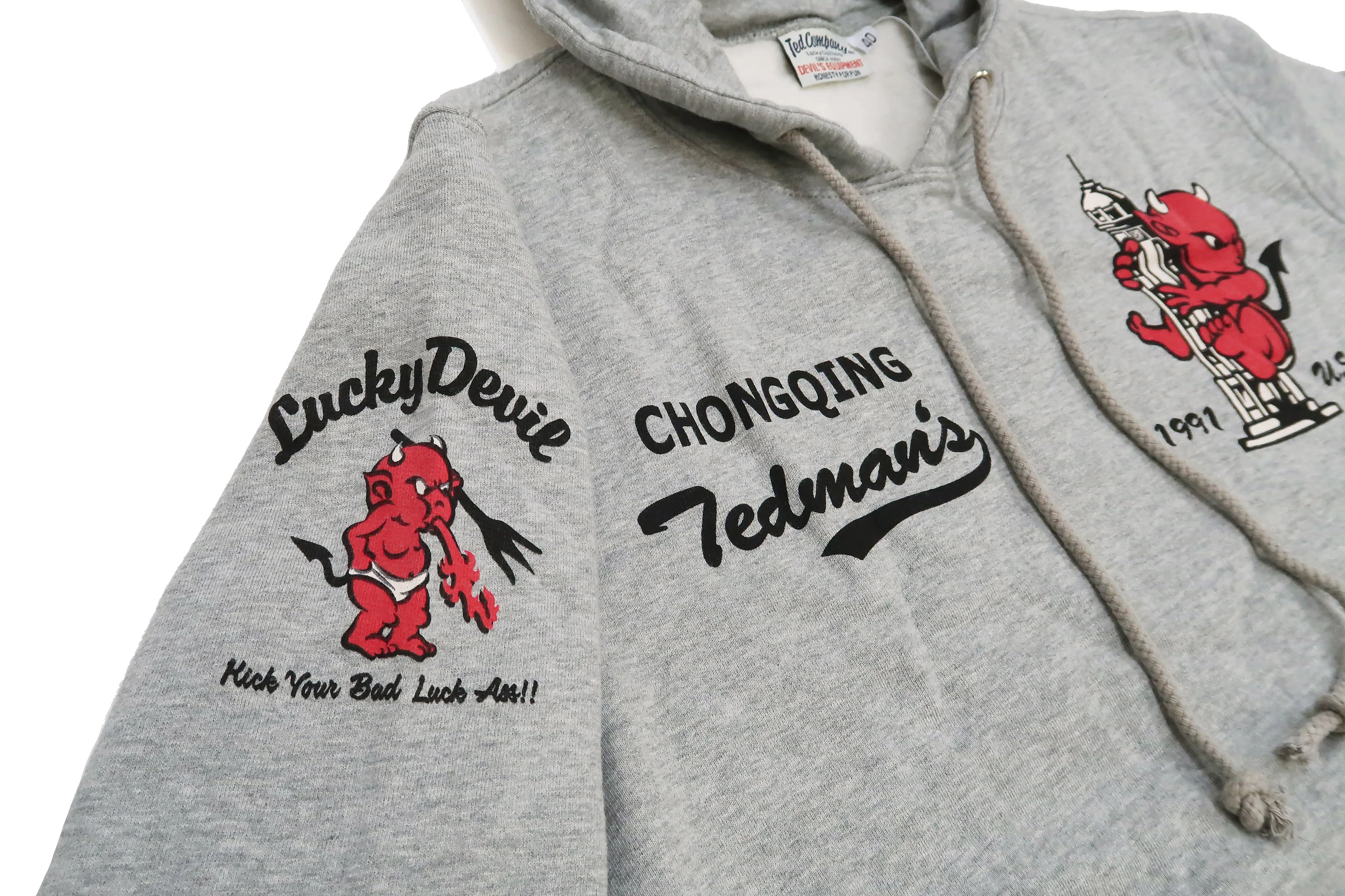 Tedman Pullover Hoodie Men's Lucky Devil Graphic Printed Hooded Sweatshirt TDSP-152 Ash-Gray