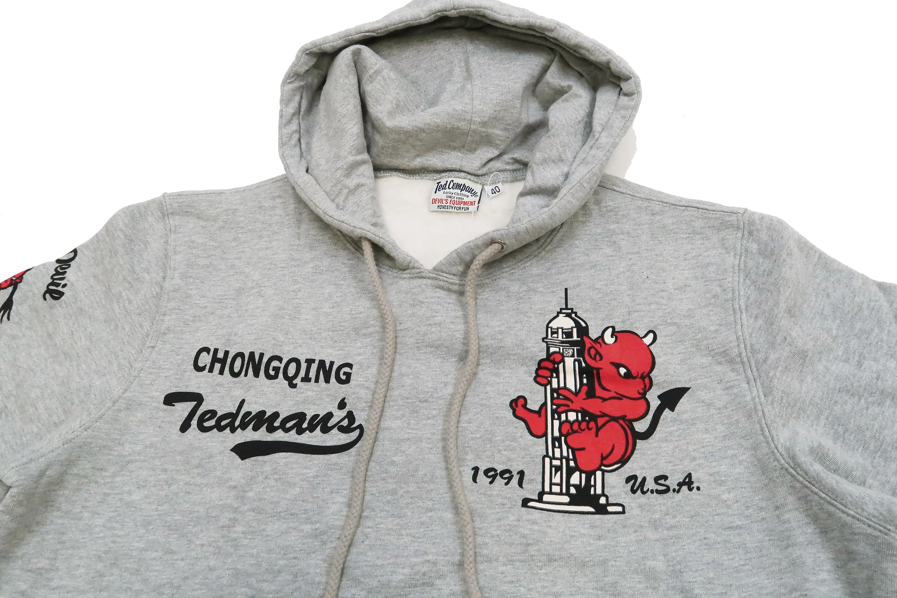 Tedman Pullover Hoodie Men's Lucky Devil Graphic Printed Hooded Sweatshirt TDSP-152 Ash-Gray