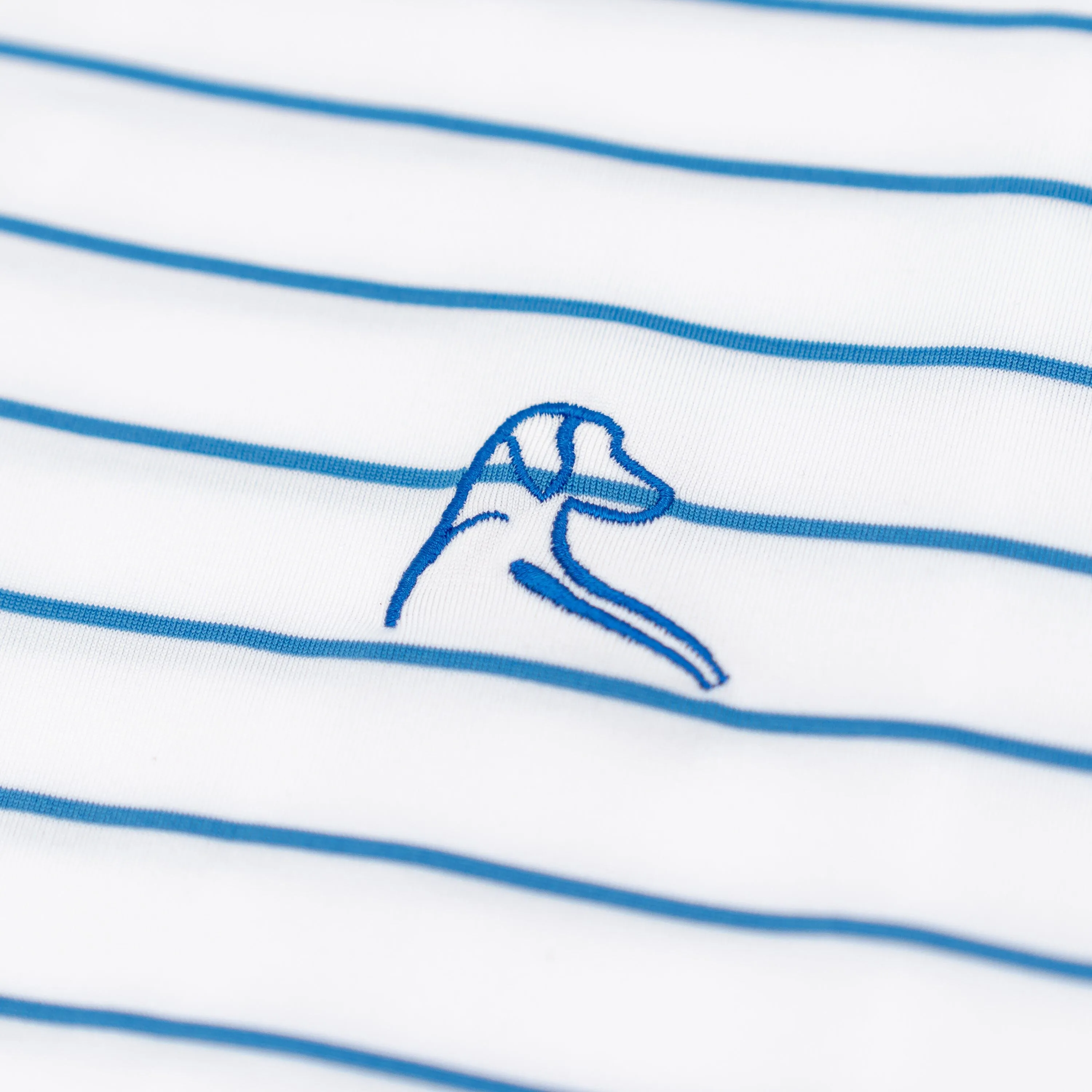 The Deck Stripe | Performance Polo | The Deck Stripe - White/Birdie Blue